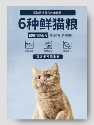 浅蓝色莫兰迪色系六种鲜猫粮详情页618宠物详情页